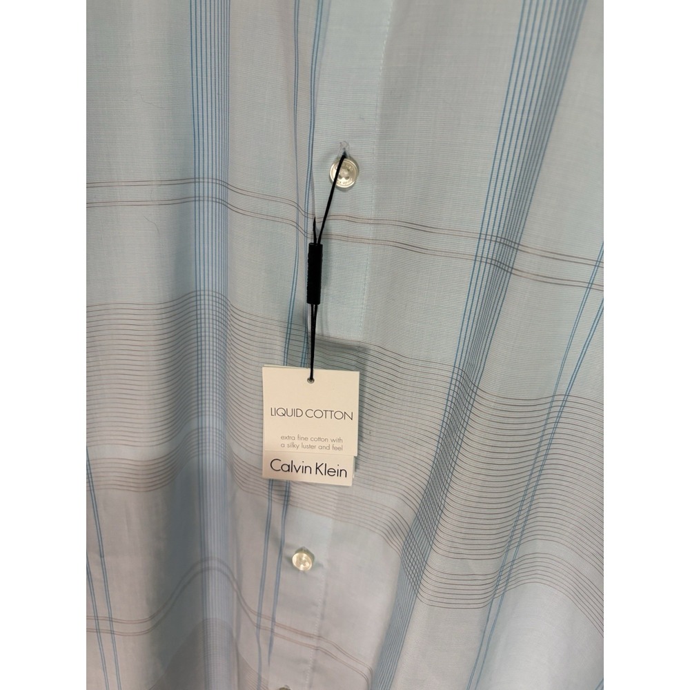 CALVIN KLEIN Men Blue CHECKER LIQUID COTTON REGULAR FIT DRESS SHIRT NWT 15 32-33 - Picture 3 of 6